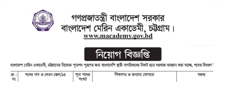 Bangladesh Marine Academy Job Circular 2022 macademy.gov.bd